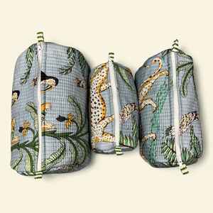 Indian Hand Block Print Toiletry Bag Set 3pc Waterproof Quilted Cotton Makeup Case Jewellery <b>Box</b> Bulk - Product Image 1