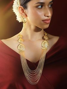 Ensemble collier et boucles d'oreilles plaqué or rose avec design à pompon pour femmes, idéal pour les fêtes, mariages, bijoux de mode classiques - Product Image 5