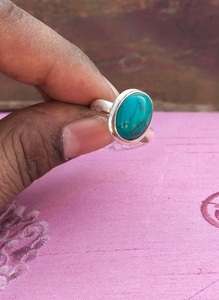 Bague en pierres précieuses turquoise faite à la main en argent Sterling 925 Style Boho bague de déclaration bijoux en pierre naturelle cadeau pour les femmes en gros - Product Image 5