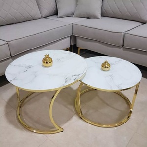 Meubles de salon de style moderne, table d'appoint en métal moderne avec pieds en métal argenté ronds - Product Image 6