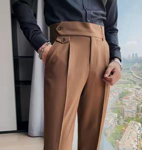 Pantalon de Costume Homme Style Italien Nouveau Uni Taille Haute Qualité Supérieure Coupe Slim Formel Décontracté Business 100% Fermeture Éclair - Product Image 3