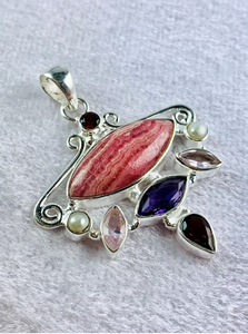 Hypoallergenic Silver 925 Pendant With Rhodochrosite Amethyst <b>Garnet</b> Handmade Artisan Jewelry Best In Price - Product Image 2