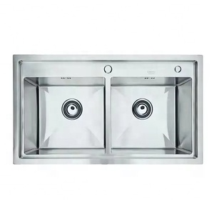 อ่างล้างจานสแตนเลส 304 แบบสองหลุม พร้อมที่พักจาน ป้องกันสนิม ทำความสะอาดง่าย จากเวียดนาม - Product Image 1