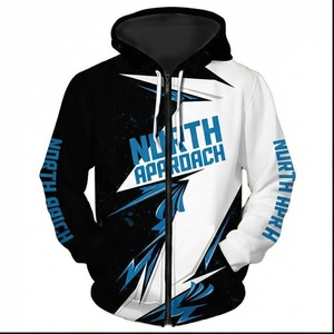 North Approach Men's <b>Zip</b>-<b>Up</b> Hoodie Black <b>White</b> Blue Print Casual Hooded Sweatshirt Regular Fit Polyester Knitted Autumn Wear - Product Image 1