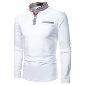 T-shirt à manches longues pour homme en coton 100% de haute qualité, col montant, respirant, coupe classique, tissu tissé en vrac 320g - Product Image 2