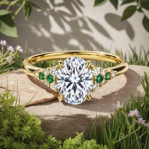 Oval Cut Moissanite Engagement & Wedding <b>Ring</b> 925 Sterling <b>Silver</b> 18K Gold Plated Luxury <b>Statement</b> <b>Ring</b> for Women Prong Setting - Product Image 1