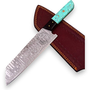 มีดทำครัวซันโตะกุเหล็กดามัสกัสแท้ งานแฮนด์เมดระดับมืออาชีพ ใบมีดคม 8 นิ้ว ด้ามเรซิ่น - Product Image 5