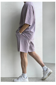 High Quality Breathable Quick Dry Men's <b>Polyester</b>/Cotton Blend Hip Hop Acid Wash Summer T Shirts Jogger Running <b>Shorts</b> Set Two - Product Image 4