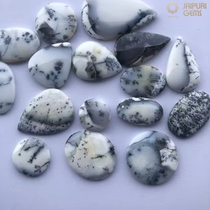 Opales Jaipuri naturelles blanches en forme de dendrite, cabochons lisses, pierres précieuses de formes variées, certifiées IGI, sans traitements, opalescentes pour - Product Image 1