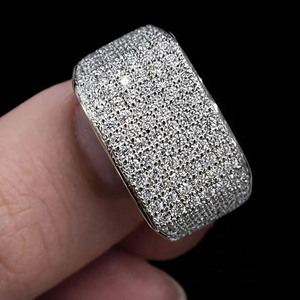 Round Brilliant Cut Pave <b>Set</b> Moissanite Diamond Wide Band <b>Ring</b> Iced Out Style Statement Wedding Band 925 <b>Sterling</b> <b>Silver</b> Jewelry - Product Image 2