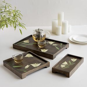 Bandeja de Servir de Madera Pintada a Mano, Bandeja Rectangular de Madera de Mango Premium para Servir Aperitivos, Té, Café y Desayuno en Casa - Product Image 3