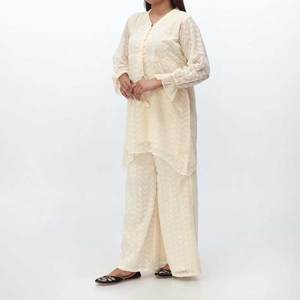 Pantalon de costume en mousseline de soie brodé pour femme Ensemble 2 pièces Collection PS4237 - Product Image 2