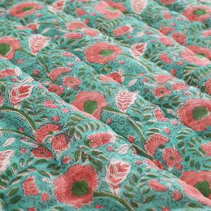 Couvre-lit en coton à motif floral rose, style bohème, bleu sarcelle, cousu à la main, literie toutes saisons - Product Image 1
