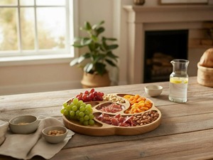 Plateau en bois élégant de style floral, idéal pour servir plusieurs aliments, salades, épices et en-cas - Product Image 5