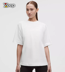 เสื้อยืดผู้หญิง XEEP แบบลำลอง น้ำหนักเบา เหมาะสำหรับออกกำลังกาย ผลิตจากผ้าโพลีเอสเตอร์/คอตตอน ทรงหลวม แขนสั้น ระบายอากาศได้ดี คอวี สีพื้น - Product Image 1