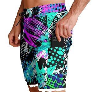 <b>Men's</b> Vibrant Abstract Print Board Shorts Quick Dry Drawstring Casual Swim <b>Trunks</b> with Pockets Mid Waist Short Length - Product Image 3