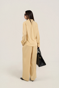 Pantalon large en soie mélangée pour femme, taille élastique mi-haute, coupe ample, respirant, infroissable, style décontracté estival facile - Product Image 6