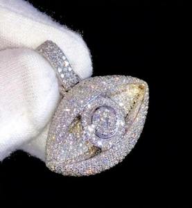 จี้เพชรโมอิสซาไนต์รูปดวงตากันอัปมงคลแบบกำหนดเอง, จี้รูปดวงตาประดับเพชรแบบศาสนา, จี้ฮิปฮอปเงินแท้ 925 สำหรับผู้ชาย - Product Image 4