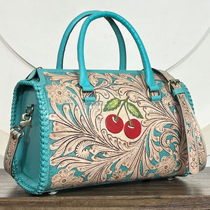 Wholesale Price Premium Turquoise <b>Tooled</b> <b>Leather</b> Cherry Duffel Bags Large Capacity New Fashion Overnight Weekender Luggage Bags - Product Image 4