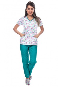 Conjunto de fregado para mujer estampado, novedad, diseño de sublimación superior floreado a la moda con logotipo personalizado, uniformes de fregado - Product Image 2