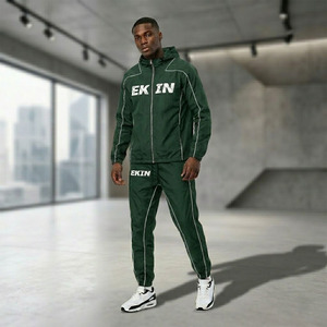 Conjunto Deportivo Retro Y2K de 2 Piezas para Hombre, Chaqueta Cortavientos de Nailon con Capucha y Pantalones Deportivos con Detalles de Ribete, Estilo Urbano - Product Image 3