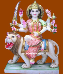 Statue de Durga Maa en marbre blanc peint en exclusivité Murti indien, Statue de culte de la Culture indienne, fait à la main de haute qualité - Product Image 3