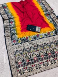 Sari indien traditionnel en soie Dola avec tissage Meenakari pour les occasions festives, pour femmes, vêtements de mariage élégants - Product Image 6