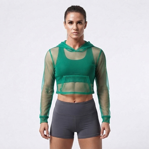 Hoodies transparents personnalisés pour femmes, respirants, à la mode, crop top transparent, sexy, hoodies courts pour femmes - Product Image 3