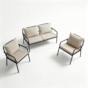 Modern <b>Outdoor</b> Patio Furniture Set Black Metal Frame Garden <b>Sofa</b> with Beige Cushions - Product Image 1