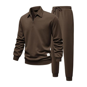 Men's <b>Black</b> 2-Piece Breathable Drawstring Winter Tracksuit Set Quarter-Zip Polo Shirt <b>Jogger</b> Pants Casual Sportswear Printed - Product Image 3