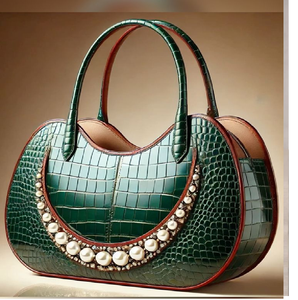 Sophisticated tan lizard-print textured bag with a sleek top handle. Timeless grace. Available at wholesale prices. - Product Image 2