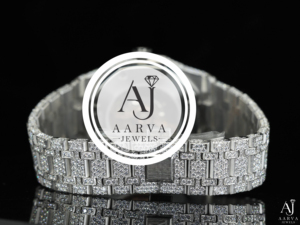 Montre mécanique en acier inoxydable glacé, cristal saphir, analogique, bracelet à maillons incrusté de diamants de 20 mm, bijoux de luxe pour femmes - Product Image 2