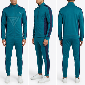 ชุดวอร์มผู้ชายแบบ Color Blocking เสื้อแจ็คเก็ตซิปเต็มตัว กางเกงจ็อกเกอร์ สไตล์สปอร์ตแคชชวล สำหรับฤดูใบไม้ร่วง คอตั้ง แมทช์กับรองเท้าผ้าใบสีขาว - Product Image 1