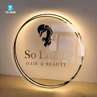 Panneau lumineux rond personnalisé en acrylique pour salon Logo mural rétro-éclairé en métal Boîte à lumière étanche Panneau de réception illuminé par LED