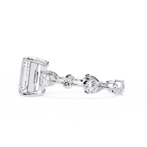 Anillo de Compromiso de Diamante Cultivado en Laboratorio con Corte Radiante Platino y Piedras Laterales en Forma de Pera, Chapado en Oro, Estilo Clásico de Lujo para Mujer - Product Image 5