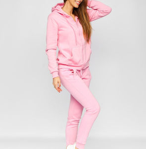 Conjunto Deportivo de Dos Piezas para Mujer, Color Sólido, Casual, Personalizado, Rosa, con Capucha y Bolsillos Laterales, Material de Algodón Transpirable - Product Image 3