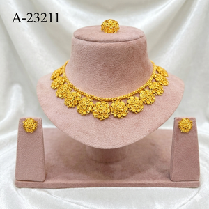 Conjunto de Collar y Pendientes con Diseño de Flor y Cadena de Cuerda de Aleación Chapada en Oro |   Regalo Tradicional Indio para Fiestas, Modelo A-23203 - Product Image 5