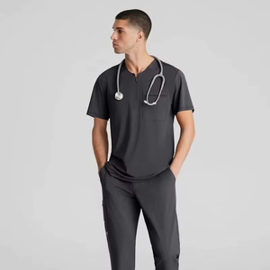 ชุดยูนิฟอร์มสครับสำหรับแพทย์ พยาบาล ร้านเสริมสวย ทันตแพทย์ โรงพยาบาล แบบขายส่ง สั่งทำได้ ผ้าทอผสมสแปนเด็กซ์ คอวี กางเกงจ็อกเกอร์สำหรับผู้หญิง - Product Image 1