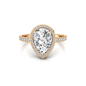 Bague solitaire en or 14K 18K avec diamant de laboratoire taille poire couleur D clarté VVS2, solitaire central avec diamants de laboratoire d'accentuation - Product Image 1