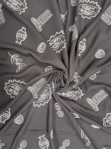 Tissu en rayonne léger de qualité supérieure, noir, brodé avec des motifs grecs blancs imprimés, pour robes et vêtements féminins - Product Image 4