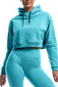 Ladies Crop <b>Top</b> Hoodie casual Gym Streetwear <b>Long</b> <b>Sleeve</b> Casual Pullover Sweatshirt Drawstring <b>Tops</b> Cropped Hoodie - Product Image 4