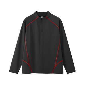 เสื้อออกกำลังกายแขนยาวคอซิป ผ้าคอตตอนผสมโพลีเอสเตอร์ สำหรับผู้ชาย เหมาะสำหรับวิ่ง ฟิตเนส และเล่นกีฬา - Product Image 4