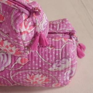 Assorted Floral Quilted Cosmetic Bag With Zipper Closure And Tassels <b>Medium</b> Size Portable Makeup <b>Case</b> - Product Image 3