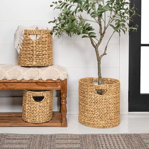<b>Wicker</b> Water Hyacinth <b>Basket</b> <b>Large</b> Storage Organizer Handmade Home Decor Wholesale Manufacturer OEM ODM - Product Image 1