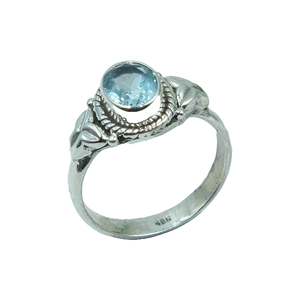 Anillo de Topacio Azul Natural en Plata de Ley 925, Hecho a Mano, Corte Ovalado Vintage, para Mujer, Proveedor de Joyería al por Mayor - Product Image 1