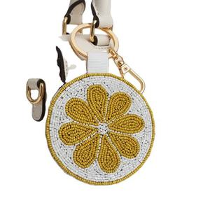 Portachiavi Artigianale Indiano in Pelle con Motivo Floreale Bohémien, Stile <span class=keywords><strong>Etnico</strong></span> con Perline, Souvenir Artigianale - Product Image 1