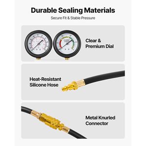 Kit d'outils de diagnostic automobile, testeur de compression des cylindres du moteur avec manomètre 0-100 PSI, 4 adaptateurs, 2 mètres de testeur de fuites - Product Image 5