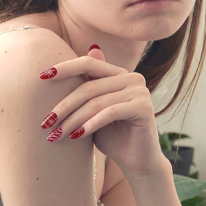 Semi Cured Gel Nail Stickers Korea Supplier OEM Nail Wraps <b>Red</b> Snow Knit Romantic Wine - Product Image 1