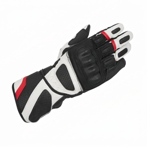 Gants de moto en cuir noir, blanc et rouge, à doigts entiers, pour une protection optimale des motards - Product Image 3