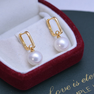 Boucles d'oreilles pendantes fines en argent S925 avec fermoir, minimalistes, en eau douce, 10-11 mm, blanches, à forte luminosité, pour femme - Product Image 1